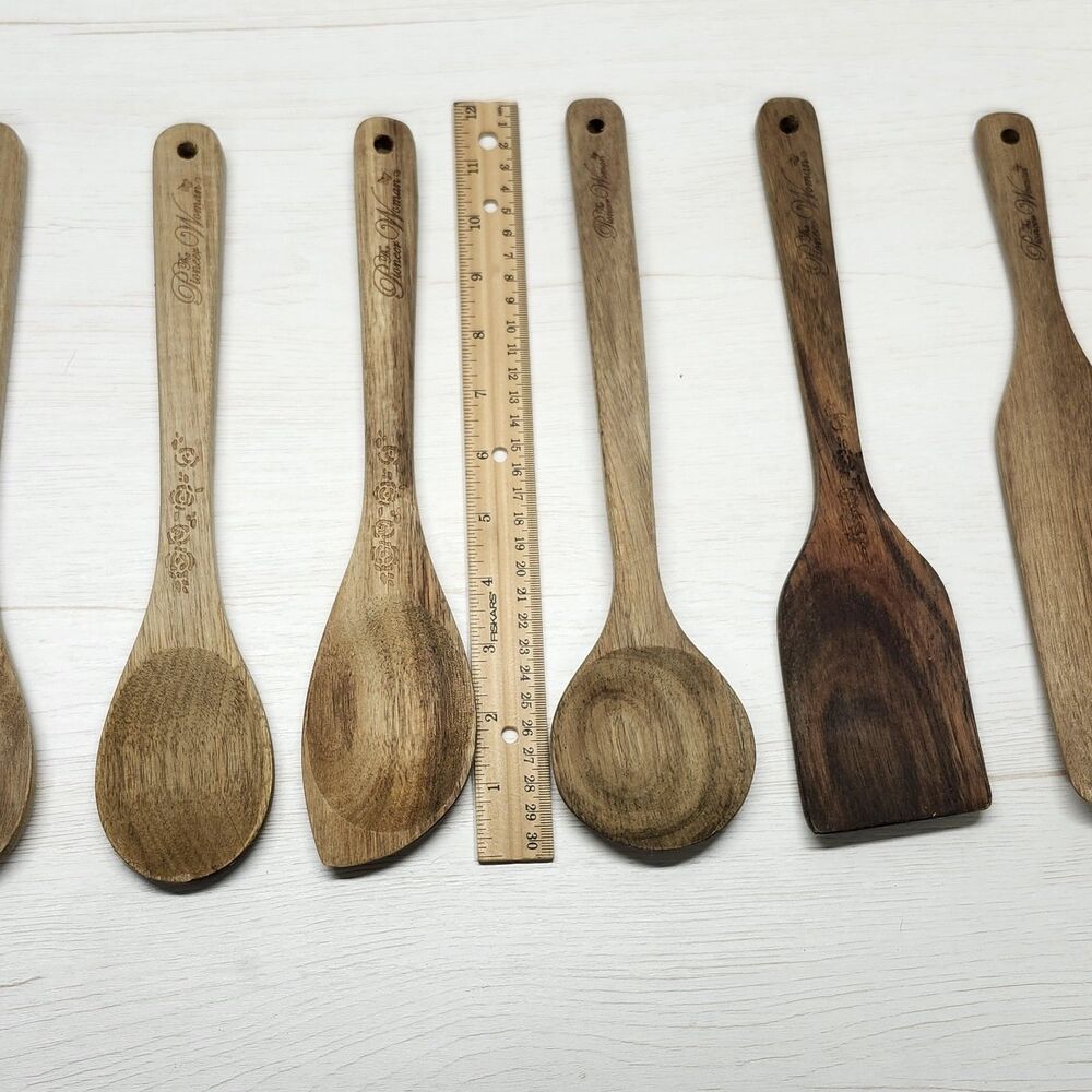 The Pioneer Woman 7-Piece Acacia Wood Kitchen Cooking Utensil Set Spoons & Spatu - Picture 7 of 12